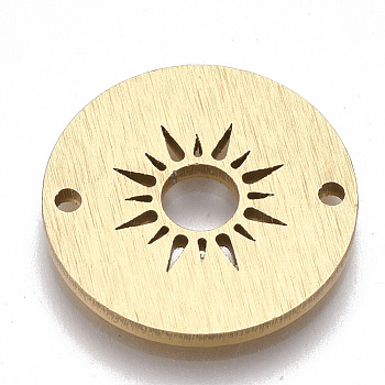 Aluminium Links connectors, Laser Cut Links, Flat Round with Sun, Golden, 18x1.5mm, Hole: 1mm