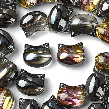 Electroplate Glass Beads Strands, Half Plated, Cat Shape, Black Plated, 8x10.5x5mm, Hole: 1.1mm, about 65pcs/strand, 25.20 inch(64cm)