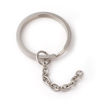 304 Stainless Steel Split Key Rings, Keychain Clasp Findings, with Chains, Stainless Steel Color, 72mm, 30x2.7mm