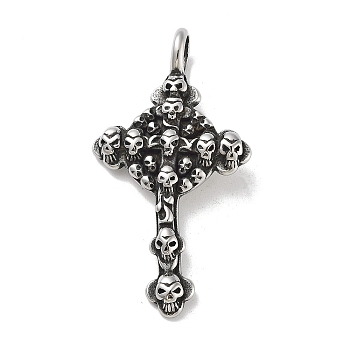 304 Stainless Steel Big Pendants, Antique Silver, Cross with Skull, 55x29x4.5mm, Hole: 7.5x7mm