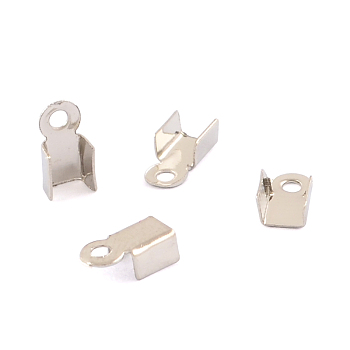 Iron Folding Crimp Ends, Fold Over Crimp Cord Ends, Platinum, 6x3mm, Hole: 1mm, About 10000pcs/bag