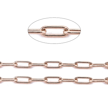 Ion Plating(IP) 304 Stainless Steel Paperclip Chains, Soldered, with Spool, Rose Gold, 10x2.5x0.5mm, about 32.8 Feet(10m)/roll