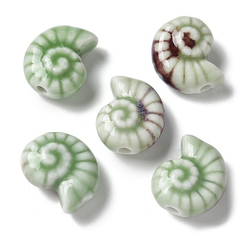 Handmade Porcelain Beads, Snail, Dark Sea Green, 20~21x16~17x9~10.5mm, Hole: 3mm