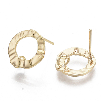 Brass Stud Earring Findings, with Loop, Real 18K Gold Plated, Nickel Free, Ring, 12.5x12mm, Hole: 2.5mm, Pin: 0.8mm