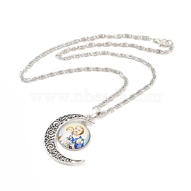 Glass Religion Fairy with Crescent Moon Pendant Necklace(NJEW-P270-01C)-2
