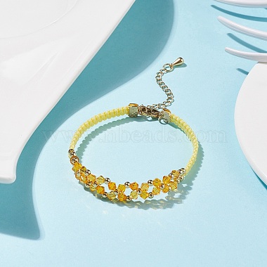 Glass Braided Flower Link Bracelet for Women(BJEW-TA00130-04)-2