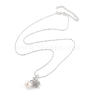 925 Sterling Silver Necklace, Pearl and Cubic Zirconia Flower Pendant Necklaces, Platinum, 17.91 inch(45.5cm)(STER-Z009-15P)