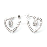 304 Stainless Steel Heart Stud Earrings, Stainless Steel Color, 24x9mm(EJEW-K244-43P)