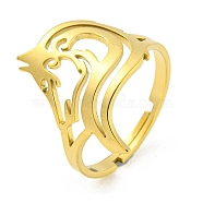 304 Stainless Steel Rings, Hollow Animal Wolf Head, Golden, US Size 7 3/4(17.9mm)(RJEW-R142-02G)