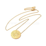 304 Stainless Steel Flat Round Pandant Necklace for Women, Golden, Sun, 20.94 inch(53.2cm)(NJEW-O126-01G-03)