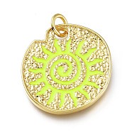 Real 18K Gold Plated Brass Enamel Pendants, Long-Lasting Plated, with Jump Rings, Lead Free & Cadmium Free, Flat Round with Sun, Yellow, 23x22.5x2.5mm, Jump Ring: 6x1mm, Inner Diameter: 4mm(KK-A150-07G-B-RS)