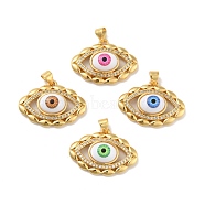 Brass Micro Pave Cubic Zirconia Pendants, with Acrylic, Cadmium Free & Lead Free, Long-Lasting Plated, Evil Eye, Real 18K Gold Plated, Mixed Color, 19.5x26x7mm, Hole: 4x3.5mm(KK-B059-44G)