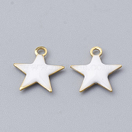 Brass Charms, Enamelled Sequins, Raw(Unplated), Star, White, 10.5x10x1.5mm, Hole: 1mm(X-KK-S345-060A-09)