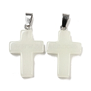 Synthetic Luminous Stone Dyed Pendants, Glow in the Dark Cross Charms with Platinum Plated Iron Snap on Bails, Honeydew, 28x18x4.5mm, Hole: 7x4mm(G-H308-06P-08)