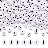 500Pcs Acrylic Horizontal Hole Letter Beads, Flat Round, Letter.I, 7x4mm, Hole: 1mm, 500pcs(OACR-YS0001-03I)