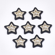 Opaque Acrylic Pendants, with Alloy Findings, Star with Word Love, Light Gold, Black, 29x30x4mm, Hole: 2mm(MACR-T031-06E)