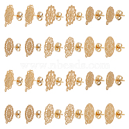 24Pcs 6 Style 304 Stainless Steel Stud Earrings Finding, Hollow Flat Round, with Horizontal Loops, Golden, 13~17x10.5~15mm, Hole: 1.2mm, Pin: 0.85mm, 4Pcs/style(STAS-DC0014-04)