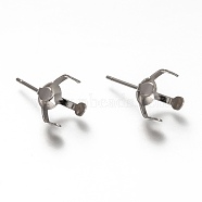 304 Stainless Steel Stud Earring Settings, Prong Earring Settings, Stainless Steel Color, Fit For 9 mm Rhinestone, 18x9x11mm, Pin: 0.8mm(STAS-H130-18B-P)