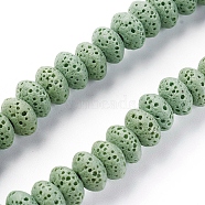 Natural Lava Rock Beads Strands, Dyed, Rondelle, Dark Sea Green, 9x5~5.5mm, Hole: 2mm, about 37 pcs/Strand, 7.87 inch(20cm)(G-F671-01A-06)