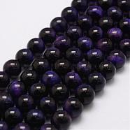 Natural Tiger Eye Bead Strands, Round, Dyed & Heated, Indigo, 10mm, Hole: 1.2mm, about 38pcs/strand, 14.9 inch~15.5 inch(G-P230-08-D-10mm)