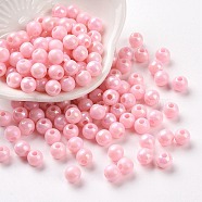 Opaque Acrylic Beads, AB Color Plated, Round, Pearl Pink, 6x5mm, Hole: 1.8mm, about 4400pcs/500g(MACR-S370-D6mm-A01)