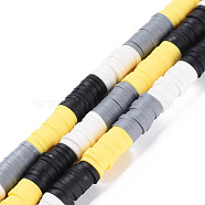 Fixed 4 Color Handmade Polymer Clay Bead Strands, Heishi Beads, Disc/Flat Round, Black & White & Gray & Yellow, 6x0.3~1.5mm, Hole: 1.6~1.8mm, about 265~354pcs/strand, 12.76 inch~15.67 inch(32.4cm~39.8cm)(CLAY-S096-029B)