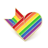 Pride Rainbow Enamel Pins, Golden Alloy Brooch, Heart, 25x27x1.5mm(JEWB-Z011-01D-G)