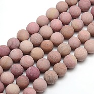 Frosted Natural Rhodonite Round Bead Strands, 10mm, Hole: 1mm, about 37~39pcs/strand, 14.9~15.6 inch(G-M064-10mm-04)