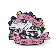 Book & Flower Enamel Pins, Black Alloy Brooch for Backpack Clothing, Flamingo, 22.5x28x1.3mm(JEWB-F023-01)