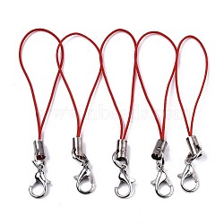 Polyester Cord Mobile Straps, with Platinum Plated Alloy Findings, Red, 70mm(MOBA-R002-03)