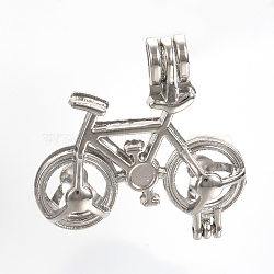 Brass Locket Pendants, Cage Pendants, Hollow, Bicycle, Platinum, 30x30x10.5mm, Hole: 4x4.5mm; Inner Measure: 8mm(KK-Q736-37)