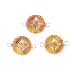 Transparent Acrylic Connector Charms, Flat Round Links, with Real 18K Gold Plated Brass Double Loops, Saddle Brown, 22.5x15x4.5mm, Hole: 3mm(PALLOY-JF02099)