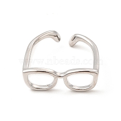 Brass Glasses Frame Open Cuff Ring for Women, Platinum, Inner Diameter: 17mm(RJEW-F140-140P)