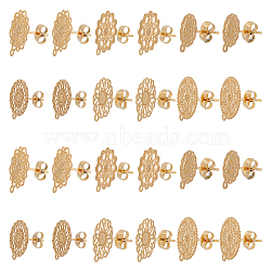 24Pcs 6 Style 304 Stainless Steel Stud Earrings Finding, Hollow Flat Round, with Horizontal Loops, Golden, 13~17x10.5~15mm, Hole: 1.2mm, Pin: 0.85mm, 4Pcs/style(STAS-DC0014-04)