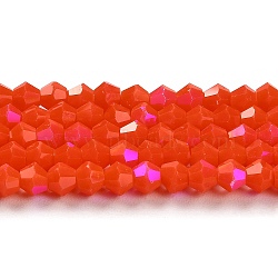 Opaque Solid Color Imitation Jade Glass Beads Strands, AB Color Plated, Faceted, Bicone, Orange Red, 4x4mm, Hole: 0.8mm, about 87~98pcs/strand, 12.76~14.61 inch(32.4~37.1cm)(GLAA-F029-P4mm-D03)