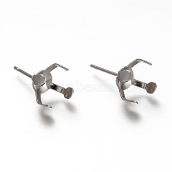 304 Stainless Steel Stud Earring Settings, Prong Earring Settings, Stainless Steel Color, Fit For 9 mm Rhinestone, 18x9x11mm, Pin: 0.8mm(STAS-H130-18B-P)