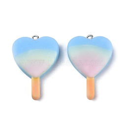 Resin Pendants, Imitation Lollipop, Heart, Necklace Keychain Pendant, Blue, 38x26x8mm, Hole: 1.8mm(RESI-K008-A01)
