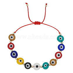 10mm Colorful Glass Evil Eye Adjustable Braided Bead Bracelets for Women Men(BC1589)