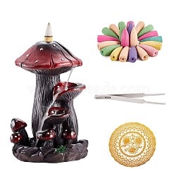 Backflow Incense Burners, Handmade Waterfall Incense Burner, Resin Mushroom Incense Holder Kit, with 20 Incense Cones, 1 Tweezer, 1 Mat for Aromatherapy Meditation Yoga Home Decor, Mixed Color, 113x175mm(JX255A)