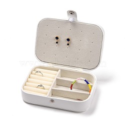 PU Leather Jewelry Boxes, Portable Jewelry Storage Case, for Ring Earrings Necklace, Rectangle, White, 16x11.6x5.8cm(LBOX-I001-02D)
