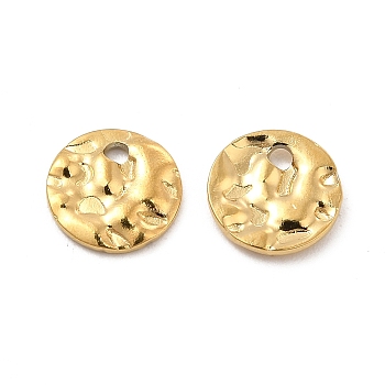 Ion Plating(IP) 304 Stainless Steel Pendants, Textured, Flat Round Charm, Real 18K Gold Plated, 8x1mm, Hole: 1.2mm