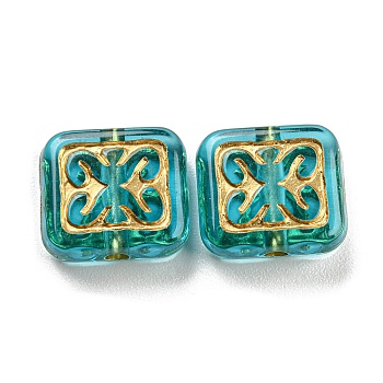 Plating Transparent Acrylic Beads, Golden Metal Enlaced, Rectangle, Medium Turquoise, 10.5x12x5mm, Hole: 1.8mm, about 833pcs/500g