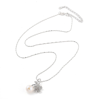 925 Sterling Silver Necklace, Pearl and Cubic Zirconia Flower Pendant Necklaces, Platinum, 17.91 inch(45.5cm)