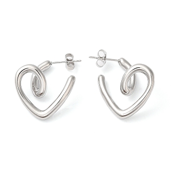 304 Stainless Steel Heart Stud Earrings, Stainless Steel Color, 24x9mm