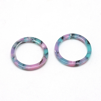 Cellulose Acetate(Resin) Pendants, Ring, Dark Turquoise, 34.5x34.5x2.5mm, Hole: 1.5mm