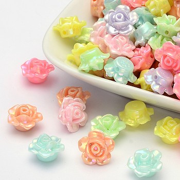 AB Color Plated Opaque Acrylic Flower Beads, Mixed Color, 13x8mm, Hole: 2mm, about 1200pcs/500g