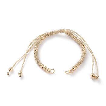 Adjustable Polyester Braided Cord Bracelet Making, with Metallic Cord, Brass Beads, 304 Stainless Steel Jump Rings, Gold, 5-1/2~11-3/8 inch(14~29cm)