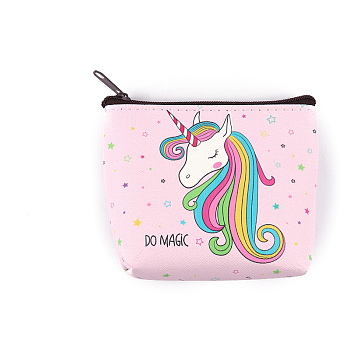 PVC Wallets, Clutch Bag with Zipper, Rectangle with Unicorn Pattern, Pink, 9x10.5x2cm