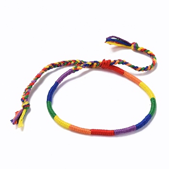 Rainbow Pride Bracelet, Round Braided Cord Bracelet for Men Women, Polyester Adjustable Bracelet, Colorful, Inner Diameter: 2-1/8~3-5/8 inch(5.45~9.3cm)