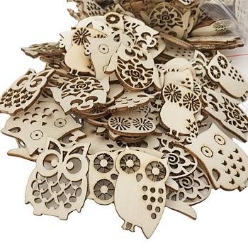 10Pcs Hollow Unfinished Wood Owl Shaped Cutouts, Owl Craft Blank Ornament, DIY Painting Supplies, BurlyWood, 3.8cm